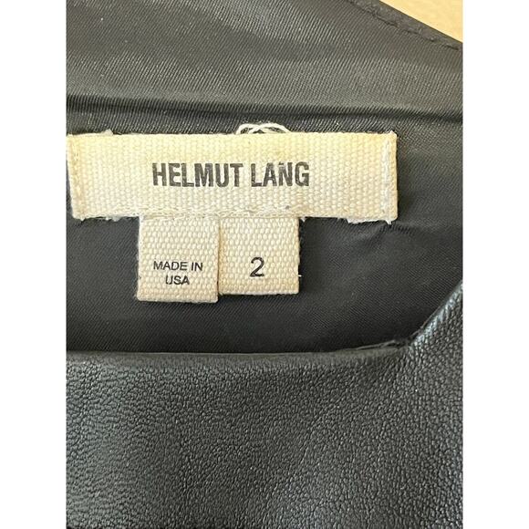 Helmut Lang Leather Accent Mini Tank Dress •2• Black Zippered Warped Suiting - Picture 6 of 14